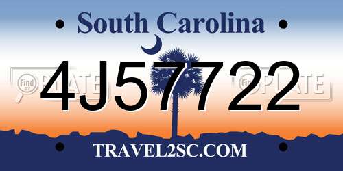 4J57722 South Carolina License Plate