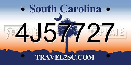 4J57727 South Carolina License Plate