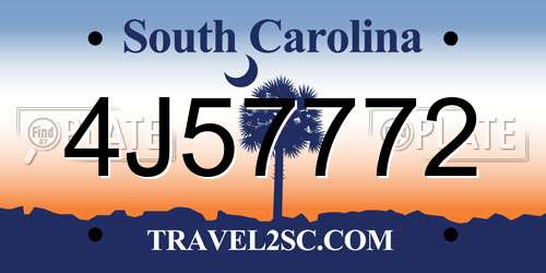 4J57772 South Carolina License Plate