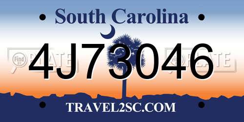 4J73046 South Carolina License Plate