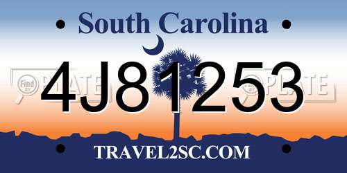 4J81253 South Carolina License Plate