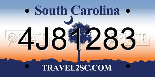 4J81283 South Carolina License Plate