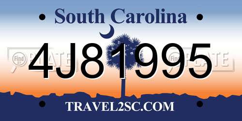 4J81995 South Carolina License Plate