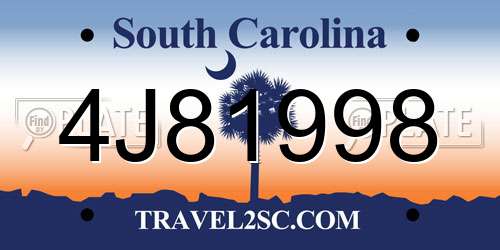4J81998 South Carolina License Plate
