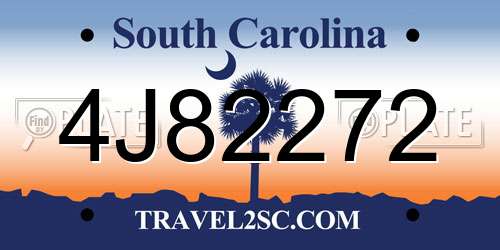 4J82272 South Carolina License Plate