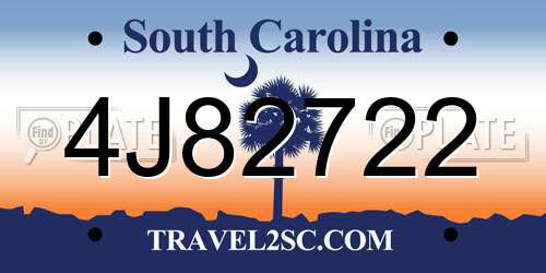 4J82722 South Carolina License Plate