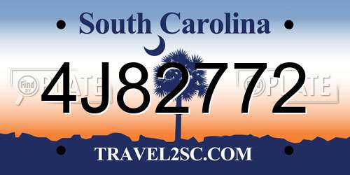4J82772 South Carolina License Plate