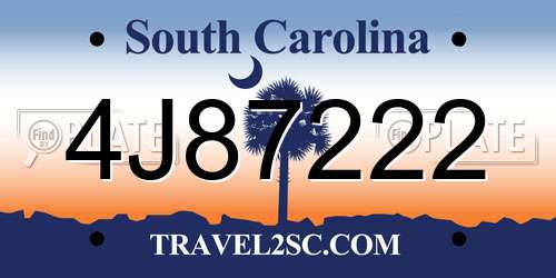4J87222 South Carolina License Plate