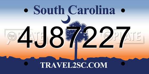 4J87227 South Carolina License Plate