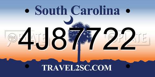 4J87722 South Carolina License Plate