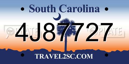 4J87727 South Carolina License Plate