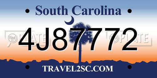 4J87772 South Carolina License Plate