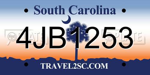 4JB1253 South Carolina License Plate