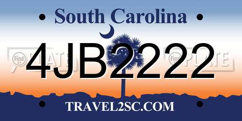 4JB2222 South Carolina License Plate