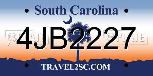 4JB2227 South Carolina License Plate