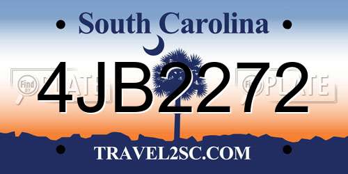 4JB2272 South Carolina License Plate