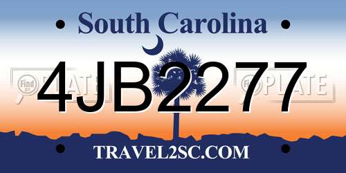 4JB2277 South Carolina License Plate