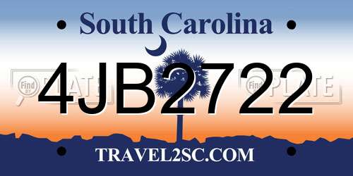 4JB2722 South Carolina License Plate