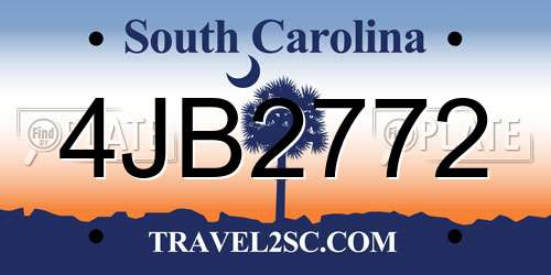 4JB2772 South Carolina License Plate