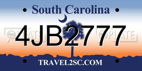 4JB2777 South Carolina License Plate