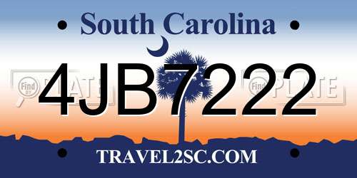 4JB7222 South Carolina License Plate