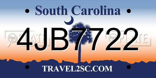 4JB7722 South Carolina License Plate