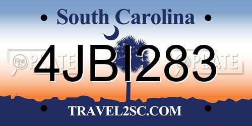 4JBI283 South Carolina License Plate