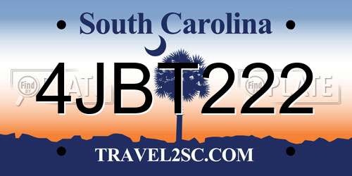 4JBT222 South Carolina License Plate