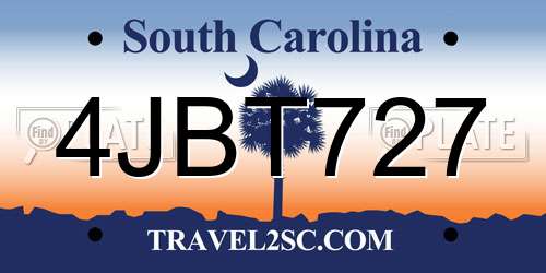 4JBT727 South Carolina License Plate