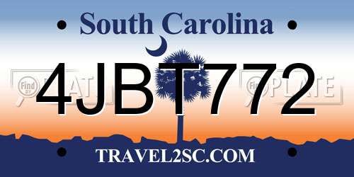 4JBT772 South Carolina License Plate