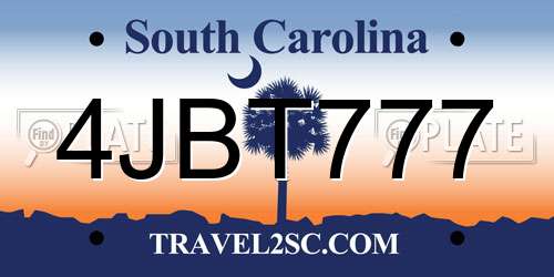 4JBT777 South Carolina License Plate