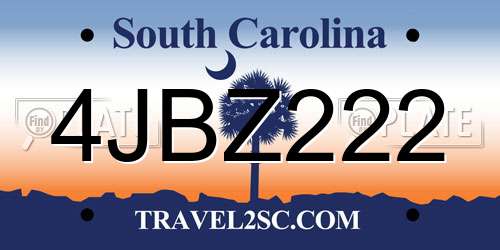 4JBZ222 South Carolina License Plate