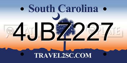 4JBZ227 South Carolina License Plate