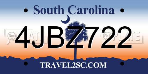 4JBZ722 South Carolina License Plate