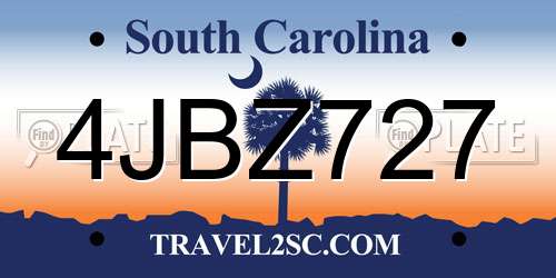 4JBZ727 South Carolina License Plate