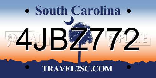4JBZ772 South Carolina License Plate