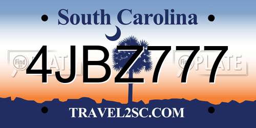 4JBZ777 South Carolina License Plate