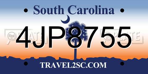 4JP8755 South Carolina License Plate