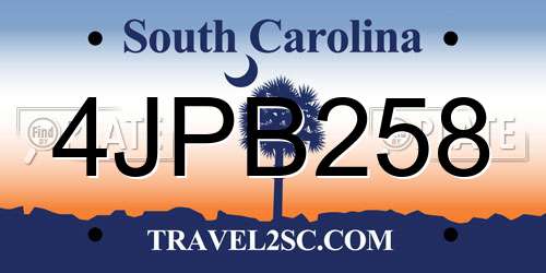 4JPB258 South Carolina License Plate