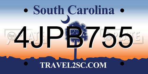 4JPB755 South Carolina License Plate