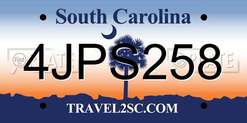 4JPS258 South Carolina License Plate