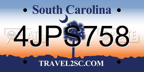 4JPS758 South Carolina License Plate