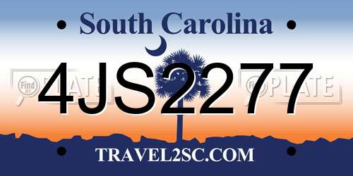 4JS2277 South Carolina License Plate