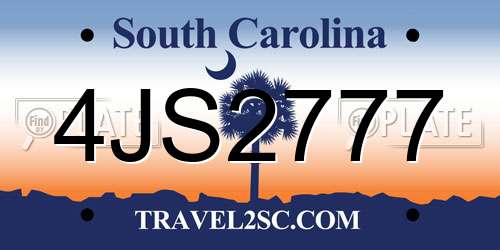 4JS2777 South Carolina License Plate