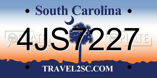 4JS7227 South Carolina License Plate