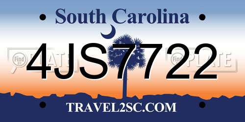 4JS7722 South Carolina License Plate