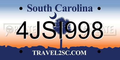 4JSI998 South Carolina License Plate