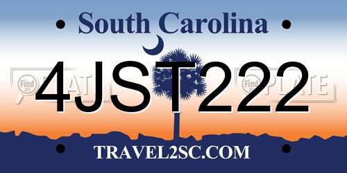 4JST222 South Carolina License Plate