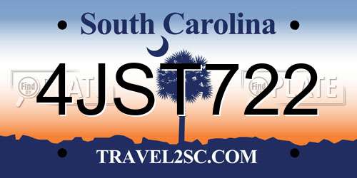 4JST722 South Carolina License Plate