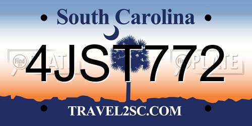 4JST772 South Carolina License Plate
